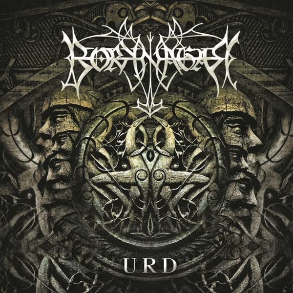 Borknagar album cover, "Urd," featuring ornate, dark artwork and faces.