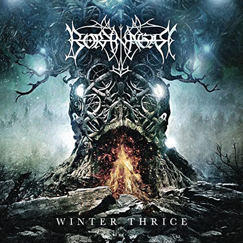 Borknagar album cover: a tree-like face with a fiery mouth, dark fantasy.