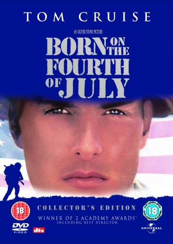 Born on the Fourth of July" DVD cover featuring Tom Cruise in uniform.