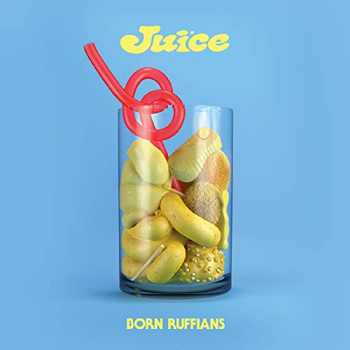 The image shows a glass with yellow objects and a red straw. For accessibility purposes, a concise alt text could be: "Album cover with glass containing yellow objects and red straw."