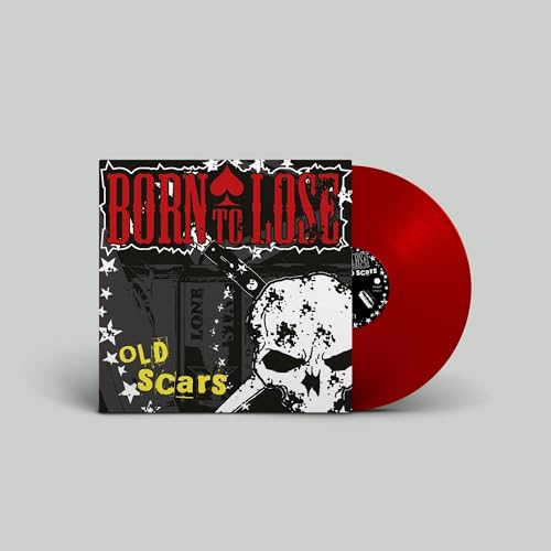 Red vinyl record with skull and text on black album cover.