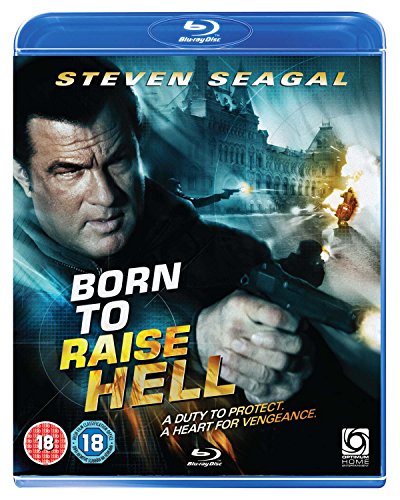 Blu-ray cover for "Born To Raise Hell" featuring Steven Seagal with a gun.