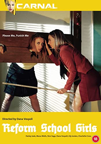DVD cover: two women in school uniforms, suggestive pose, yellow background.