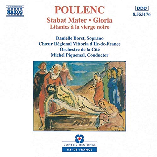 CD cover featuring a religious painting with figures and text for Poulenc's compositions.