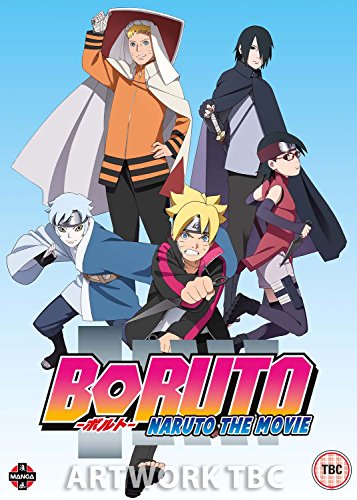 Boruto, Naruto, Sasuke, and other anime characters pose above the Boruto movie title logo.