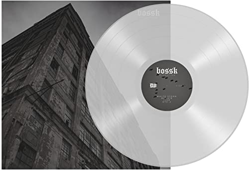 White vinyl record with building image, labeled "bossk - Migration.