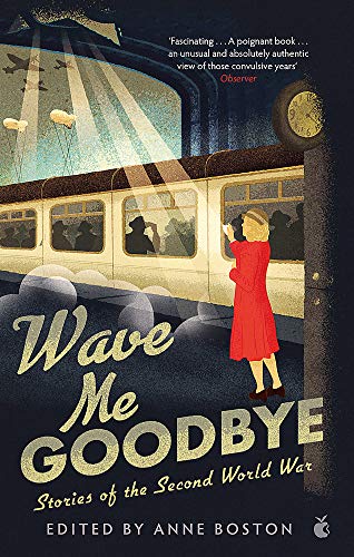 Book cover depicting a woman waving at a departing train, wartime setting.