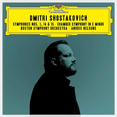 CD cover featuring composer Dmitri Shostakovich’s portrait in black and yellow.