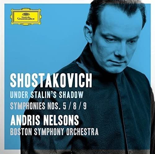 CD cover featuring conductor Andris Nelsons and text “Shostakovich”.