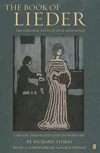 Book cover: "The Book of Lieder" with illustration of a woman and pianist.