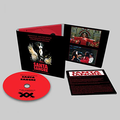 Santa Sangre" 30th anniversary CD soundtrack packaging with film imagery.