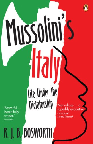Book cover: "Mussolini's Italy" with Italian flag colors and bold typography.