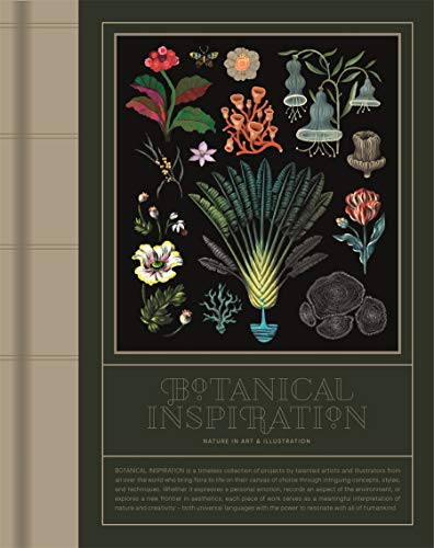 A book cover featuring various botanical illustrations on a black background with elegant typography.