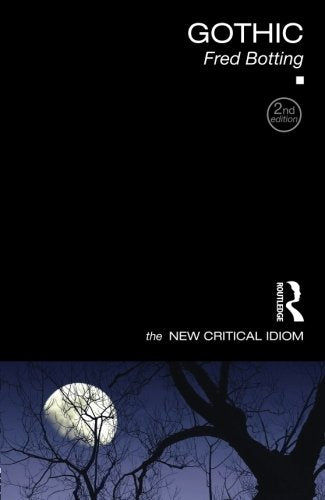 The image is a book cover with a dark, gothic theme. Alt text: Book cover with dark gray background, white text, and a full moon behind bare trees.