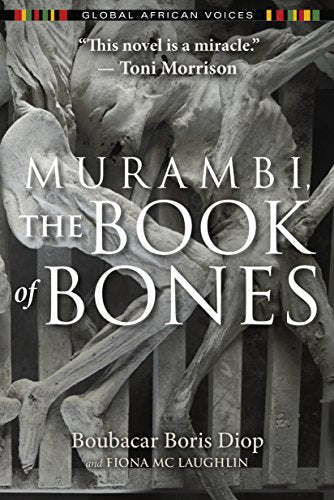 Book cover featuring skeletal remains with the title Murambi, The Book of Bones.