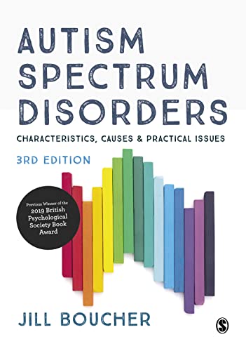 Book cover: "Autism Spectrum Disorders" with rainbow crayon illustration.