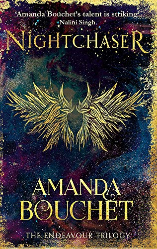 Book cover: “Nightchaser” with gold wings against a dark, starry background.