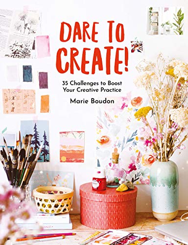 Book cover with art supplies, flowers, and colorful paper textures.