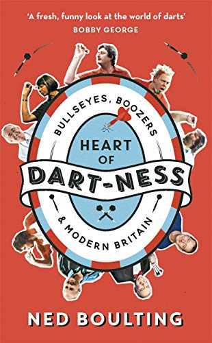 Book cover featuring a dartboard with photos of darts players around it.