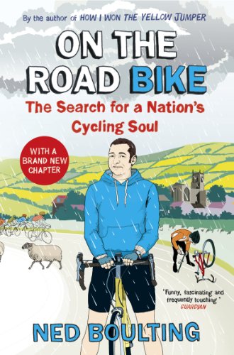 Book cover: cyclist in blue hoodie, illustrated landscape, title “On The Road Bike.”