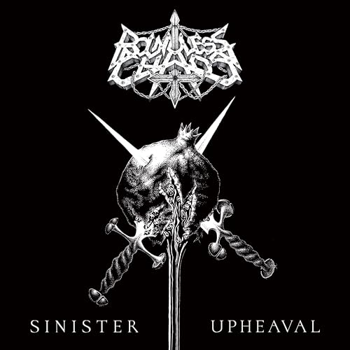 Black and white album art featuring a spiked crown, swords, and band logo.