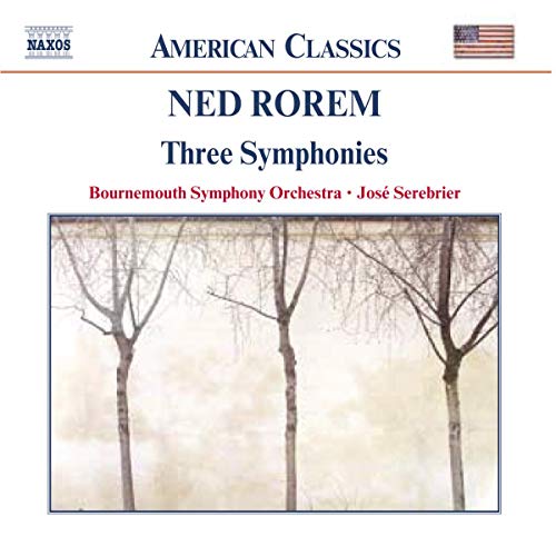 CD cover for Ned Rorem’s Three Symphonies, featuring winter trees.