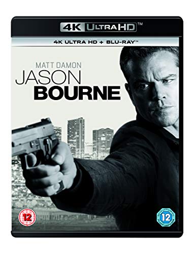 Blu-ray cover for "Jason Bourne" featuring Matt Damon holding a gun.