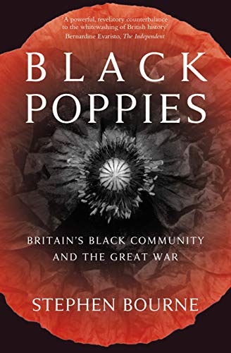 Book cover: red poppy with title "Black Poppies" and author Stephen Bourne.