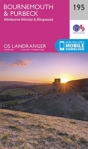 Ordnance Survey Landranger map 195 cover, showing Corfe Castle at sunset.