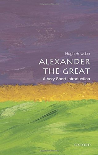 Book cover with purple, gold, and green brushstrokes and title Alexander the Great.