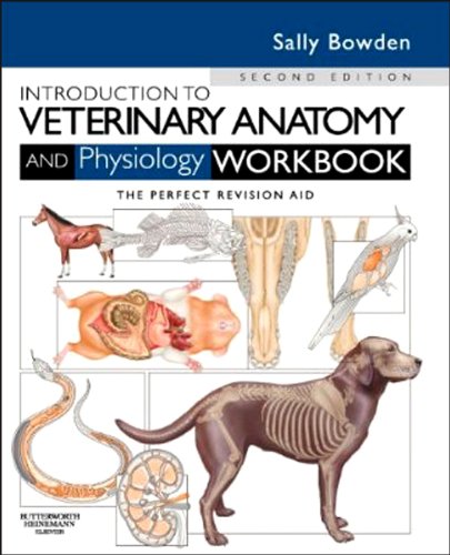 Veterinary anatomy workbook cover with images of various animal structures.