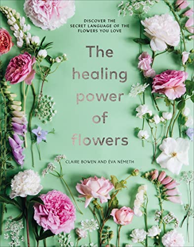 Book cover with a green background and arrangement of pink and white flowers.