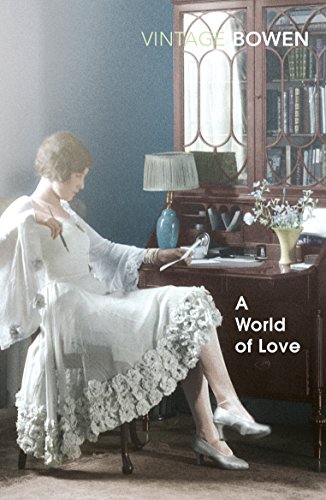 Book cover: woman in white dress, vintage room, titled “A World of Love.”