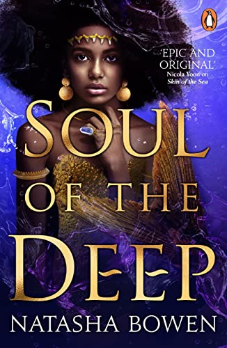 Book cover: woman with dark hair and golden jewelry, underwater theme.