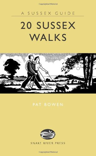 Book cover titled 20 Sussex Walks showing a black and white illustration of hikers.