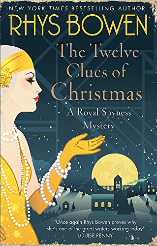 Book cover: woman in yellow dress, winter village, full moon.