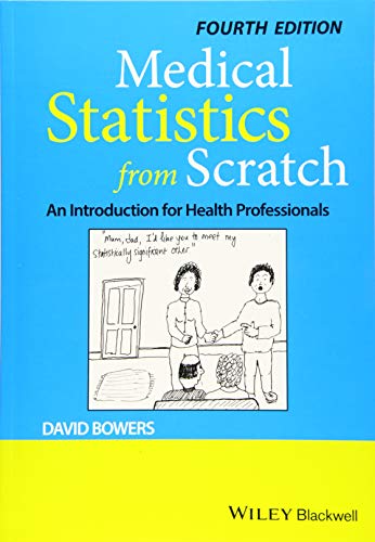 Book cover: "Medical Statistics from Scratch," fourth edition, with cartoon illustration.