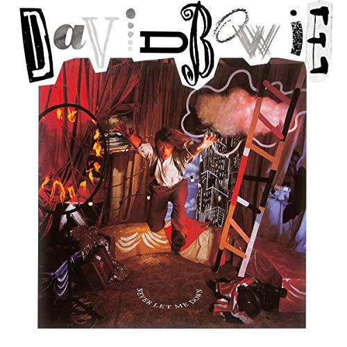 David Bowie album cover featuring a man leaping on stage, surrounded by musical equipment.