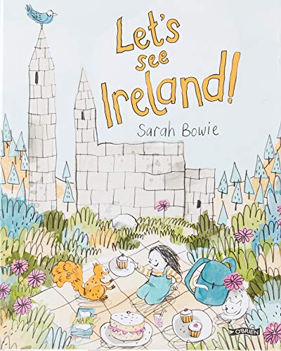 Children's book cover with illustrated castle, picnic, and floral details.