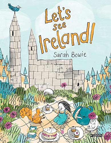 Book cover: illustrated castle, child with tea, squirrel, and flowers.