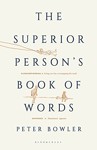 Book cover: "The Superior Person's Book of Words" with sketched figures.