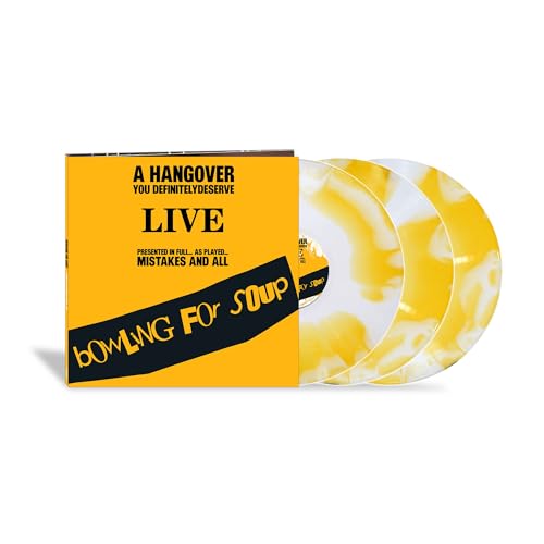 Yellow and black Bowling For Soup album cover with two yellow-and-white marbled vinyl records.