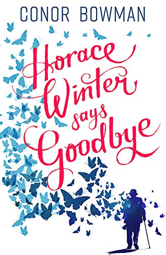 Book cover with swirling script, butterflies, and a silhouetted elderly man.