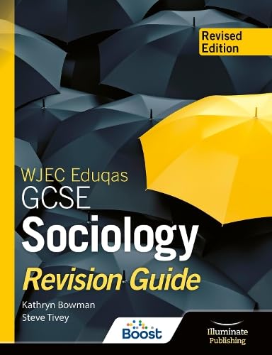 Sociology revision guide cover with umbrellas, yellow highlighted text.