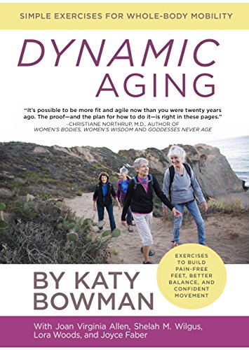 Book cover titled Dynamic Aging showing four older women hiking on a coastal trail.