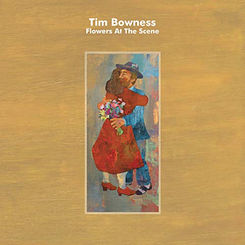 "Album cover with a man holding flowers, on a textured yellow background."