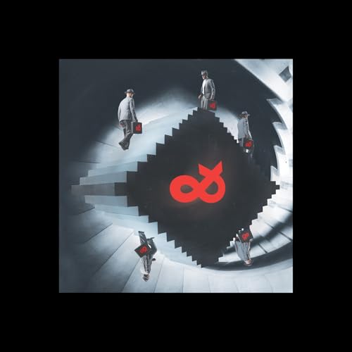 CD cover: men with briefcases descend a spiral staircase, red symbol.
