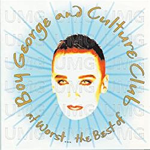 Boy George portrait on a blue and yellow “At Worst…” CD cover.