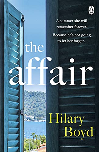 Book cover with blue shutters framing a lakeside landscape.