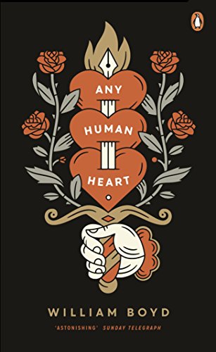 The image shows a book cover with a black background, featuring a central design. Here is a concise description of the image in 15 words or less: Book cover with orange hearts, roses, and a hand holding a dagger on a black background.